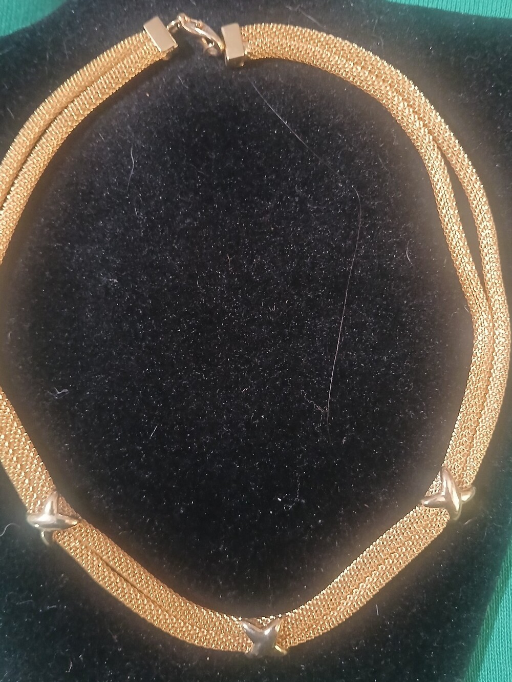 Vintage Mesh And X Gold Necklace
